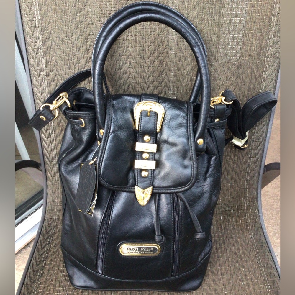 Ruby Rose Black Leather Satchel Crossbody Bag